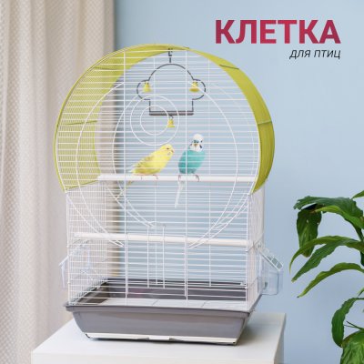 Petmax Клетка для птиц, 39х26х57 см, зелено-серая