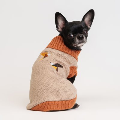 Petmax Свитер с птичками для кошек и собак, S, бежевый