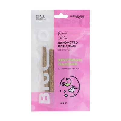 BIGOOD Лакомство Хрустящие палочки с говяжьим рубцом для собак, 50 гр.