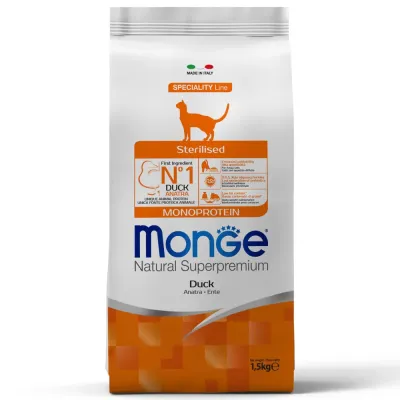 Monge Monoprotein Sterilised Сухой корм для стерилизованных кошек, с уткой, 1,5 кг