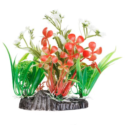 Aquafantasy Декор для аквариумов Композиция из пластиковых растений, 9,5х5х13 см, красно-зеленая