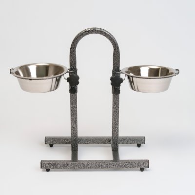 RURRI Cтойка-кормушка металлическая для щенков и взрослых собак крупных размеров, 2х1,5 л, стойка 63х27х51,5см см, диаметр мисок 21 см