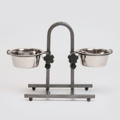 RURRI Cтойка-кормушка металлическая для щенков крупных пород и среднего размера собак, 2х850 мл, стойка 48х22х34 см, диаметр мисок 16,5 с