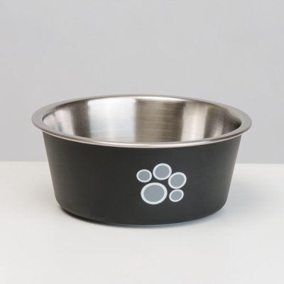 RURRI Миска для кошек и собак Circle paw, 400 мл, диаметр 12,5 см, черная
