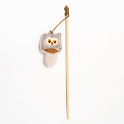 RURRI Игрушка для кошек Дразнилка Сова, игрушка 7х2,5х12 см, длина палки 40 см