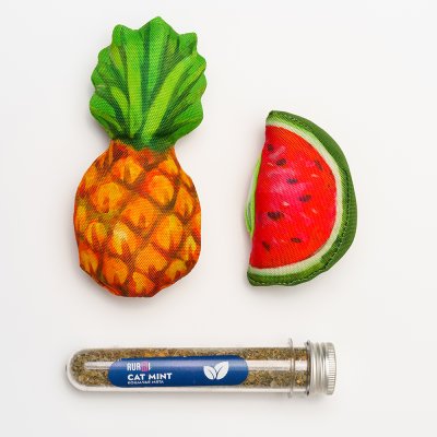 RURRI Игрушка для кошек Ананас и Арбуз, ананас 7х4х15 см, арбуз 6х5х9 см