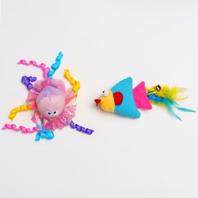 RURRI Игрушка для кошек Рыбка и Осьминог, рыбка 16х4х7,5 см, осьминог 5х6 см