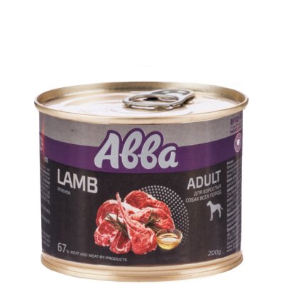 АВВА Adult Влажный корм (консервы) для взрослых собак всех пород, с ягненком, 200 гр.