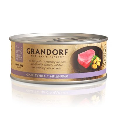 Корм для кошек GRANDORF Филе тунца с мидиями банка 70г