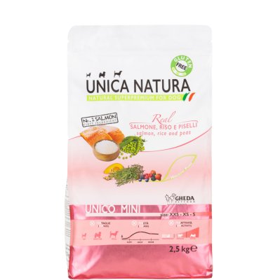 UNICA Natura Mini Сухой корм для собак мелких пород, с лососем, рисом и горохом, 2,5 кг