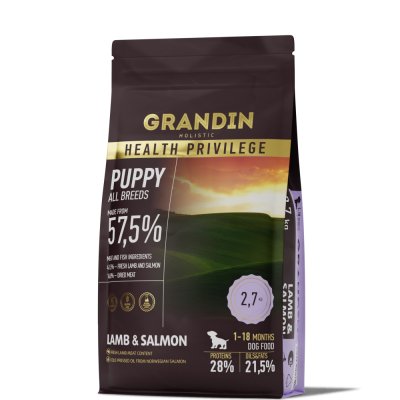 Grandin Holistic Сухой корм для щенков, с ягненком и лососем, 2,7 кг