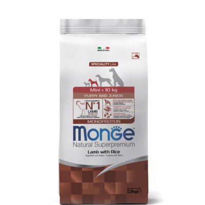 Monge Mini Puppy and Junior Monoprotein Сухой корм для щенков мелких пород, с ягненком и рисом, 2,5 кг