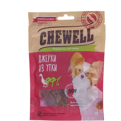 Chewell Лакомство Джерки из утки для собак мелких пород, 50 гр.