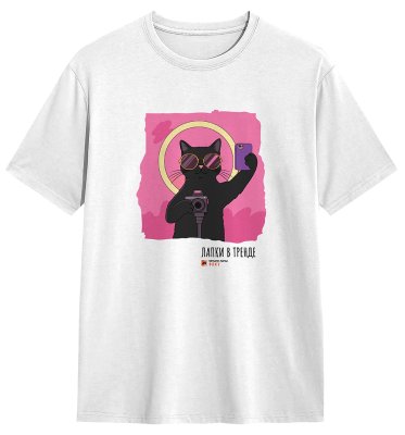 Четыре Лапы Фест Футболка Котик в тренде, L, белая