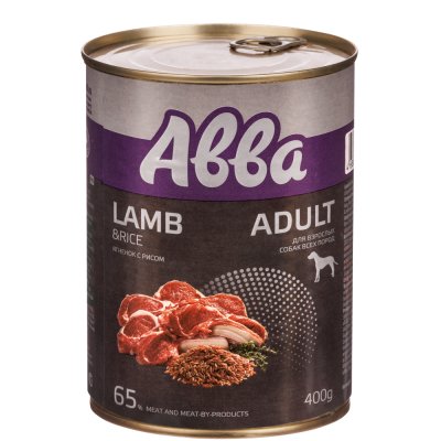 АВВА Adult Влажный корм (консервы) для взрослых собак всех пород, с ягненком с рисом, 400 гр.