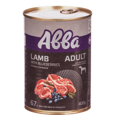 АВВА Adult Влажный корм (консервы) для взрослых собак всех пород, с ягненком и голубикой, 400 гр.