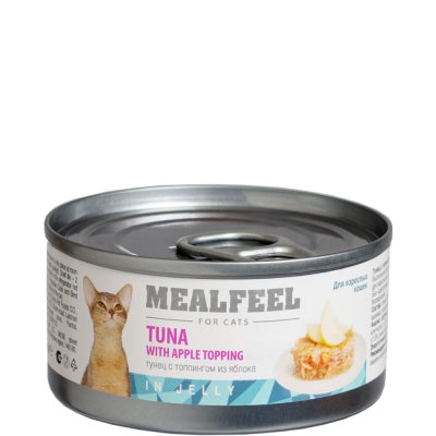 Mealfeel Влажный корм (консервы) для кошек, тунец с топпингом из яблока в желе, 85 гр.