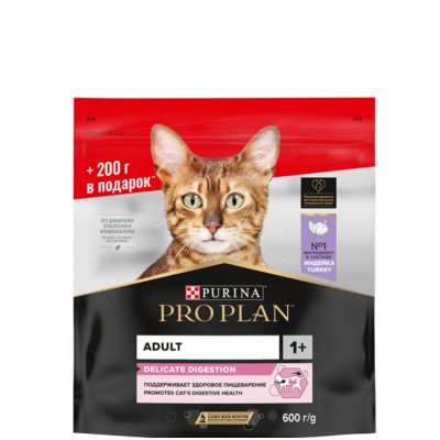 ProPlan Delicate Degistion Сухой корм для кошек с чувствительным пищеварением, с индейкой и рисом, 600 гр.
