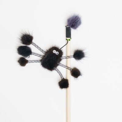 Pet hobby Игрушка для кошек Дразнилка Норковый паук, игрушка 13х3х2 см, длина палки 50 см, резинка 47 см