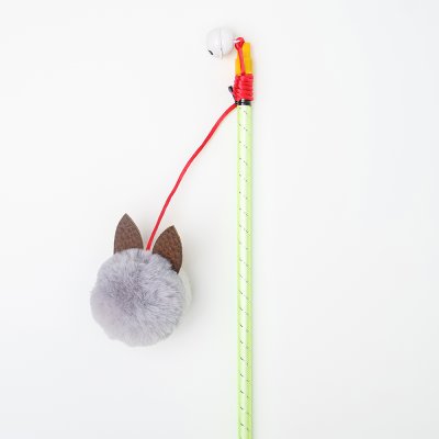 RURRI Игрушка для кошек Дразнилка Пушистик Людвиг, размер игрушки 5х5х5 см, длина палки 52 см, длина веревки 40 см