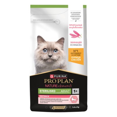Корм для кошек Pro Plan Nature Elements Sterilised для стерилизованных, с курицей сух. 1,4кг