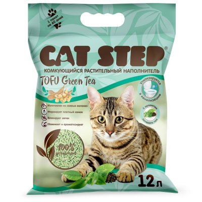 Наполнитель для кошачьего туалета CAT STEP Tofu Green Tea комкующийся растительный 12л