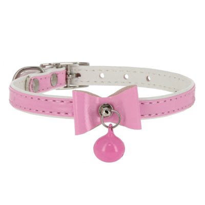 Ошейник для кошек КАСКАД "Синтетик" двойной прошитый с бантом и бубенчиком 10ммх30см розовый