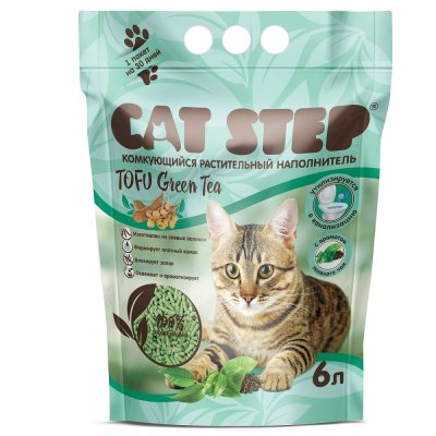 Наполнитель для кошачьего туалета CAT STEP Tofu Green Tea комкующийся растительный 6л