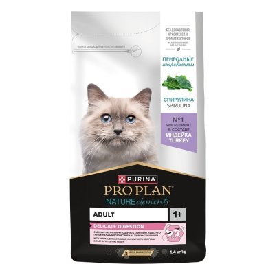 Корм для кошек Pro Plan Nature Elements Delicate Digestion с чув. пищеварением с индейкой сух. 1,4кг