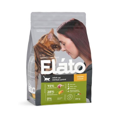 Корм для кошек Elato Holistic для выведения шерсти, курица с уткой сух. 300г