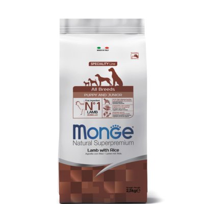 Monge All Breeds Puppy and Junior Сухой корм для щенков всех пород, с ягненком и рисом, 2,5 кг