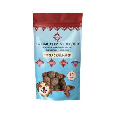 Лакомство для собак ВАРЯГ Треска с кальмарами 70г