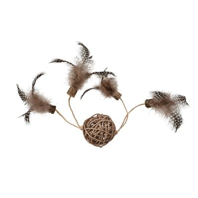 Игрушка для кошек Foxie Naturalness Мячик плетеный с мататби и перьями 30см