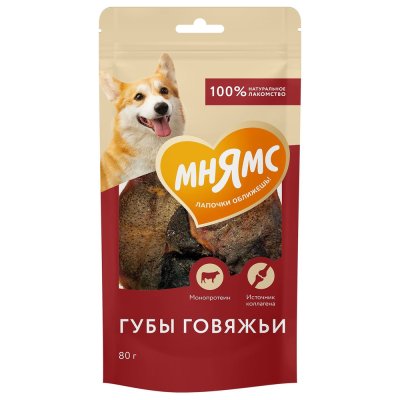 Лакомство для собак МНЯМС На каждый день Губы говяжьи 80г