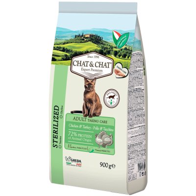 Корм для кошек CHAT&CHAT Expert Premium для стерилизованных, белое мясо птицы сух. 900г