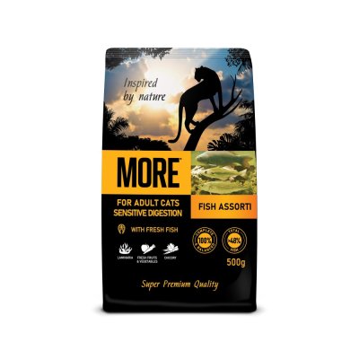 Корм для кошек MORE Ассорти из рыбы при чувствит.пищеварении, с сазаном, минтаем и треской сух. 500г