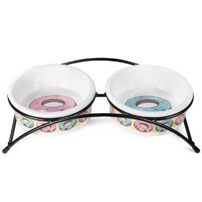 Миска для животных TRIOL керамическая на подставке Пончики, 2х250мл