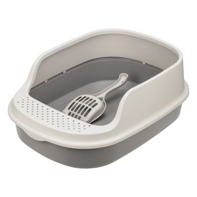 Туалет для кошек Foxie High с высоким бортом и совком 48х35,5х18,5см капучино