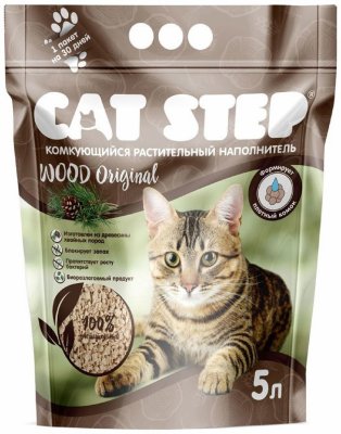 Наполнители Cat Step Комкующийся растительный наполнитель Wood Original (5 л)