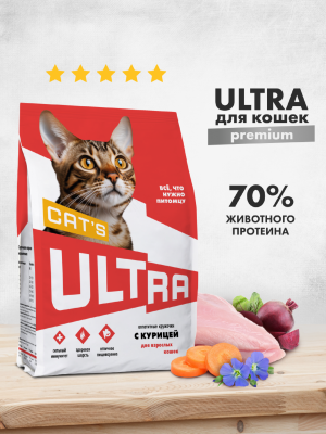 Сухие корма ULTRA Аппетитные кружочки с курицей для взрослых кошек (600 г)