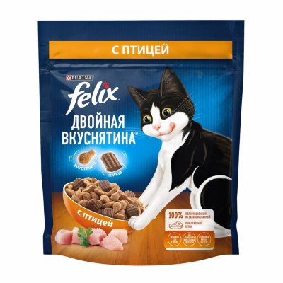 Сухие корма Felix Двойная Вкуснятина для взрослых кошек, с птицей (1.3 кг)