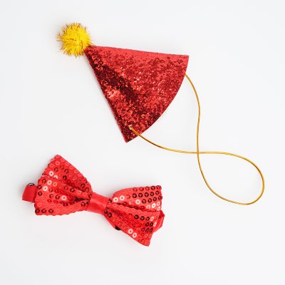 Petmax Колпак и бантик новогодний для собак Праздник, колпак 12х10,5 см, бантик 12,5х6,5 см, красный