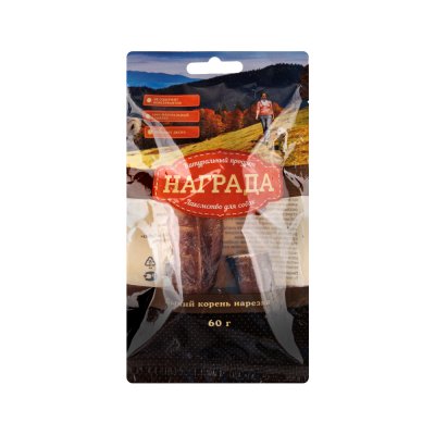 Награда Лакомство Нарезка из бычьего корня для собак, 60 гр.
