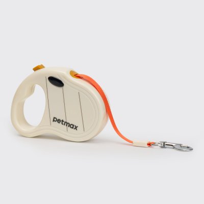 Petmax Рулетка для собак, XS, до 15 кг, ремень 3 м, оранжево-белый