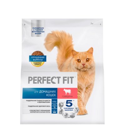 Perfect Fit Сухой корм для домашних кошек, с говядиной 1,2 кг