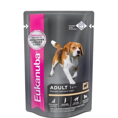 Eukanuba Adult all breed Влажный корм (пауч) для взрослых собак всех пород, с ягненком в соусе, 100 гр.