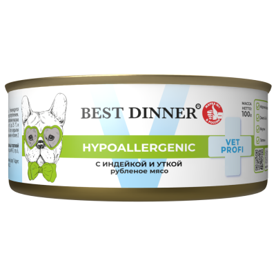 Корм для собак Best Dinner Exclusive Vet Profi Hypoallergenic при пищ.алл., инд. с уткой банка 100г