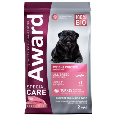 Корм для собак AWARD Special Care для контроля веса, свежее мясо индейки сух. 2кг