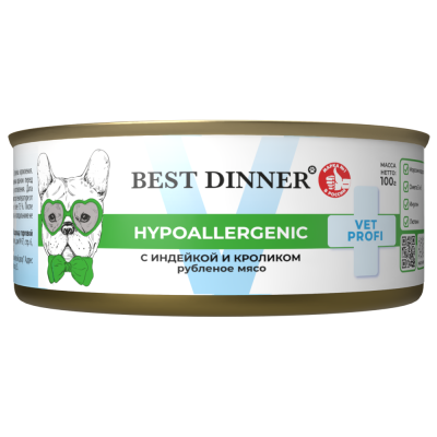 Корм для собак Best Dinner Exclusive Vet Profi Hypoallergenic при пищ.алл., инд. с крол. банка 100г