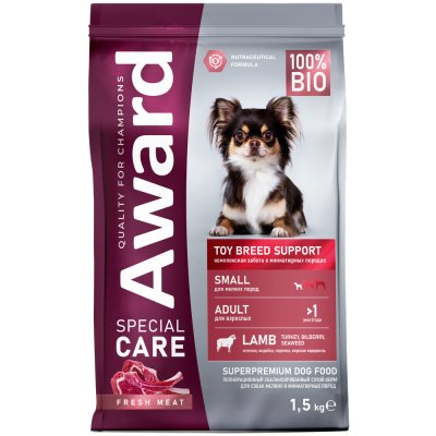 Корм для собак AWARD Special Care для мелких и миниатюрных пород, свежее мясо ягненка сух. 1,5кг